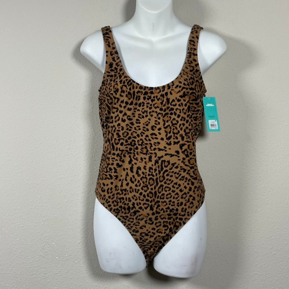 Sports Illustrated One Piece Swimsuit Womens L Cheeky Brown Leopard NWT